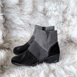 Suede Two Tone Wedge Booties